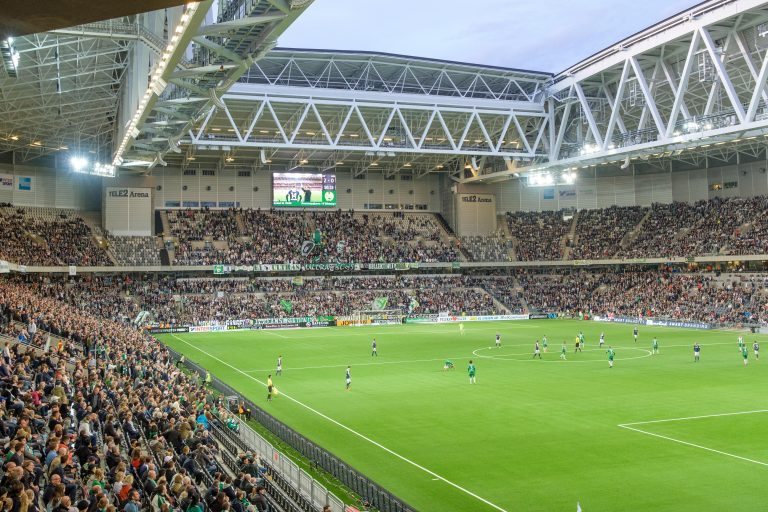 Tele2 arena is a multi-purpose stadium in Stockholm seating 32000 during football games is the home of Hammarby IF and Djurgardens IF. Tele2 arena is a multi-purpose stadium in Stockholm seating 32000 during football games is the home of Hammarby IF and Djurgardens IF.