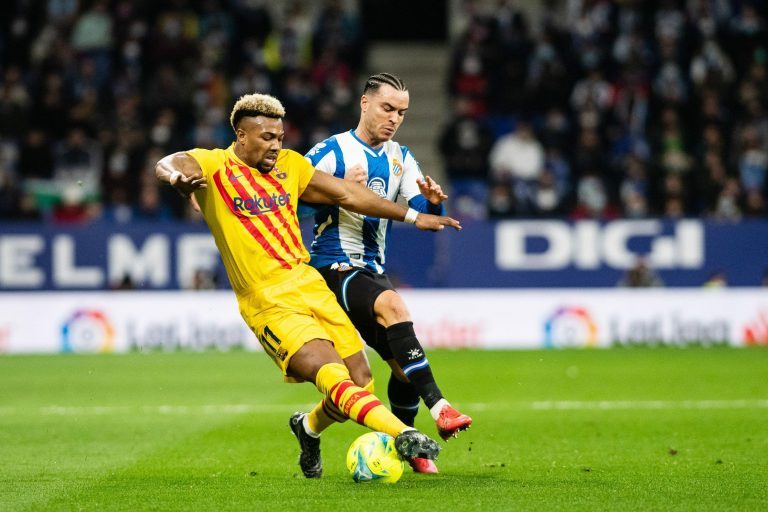 Adama Traore of FC Barcelona during the Spanish championship La Liga football match between RCD Espanyol and FC Barcelona on February 13, 2022 at RCD Stadium in Barcelona, Spain - Photo: Marc Graupera Aloma/DPPI/LiveMedia Adama Traore of FC Barcelona during the Spanish championship La Liga football match between RCD Espanyol and FC Barcelona on February 13, 2022 at RCD Stadium in Barcelona, Spain - Photo: Marc Graupera Aloma/DPPI/LiveMedia