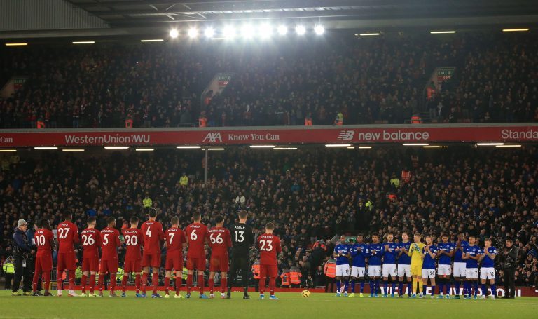 Anfield, Liverpool, Merseyside, UK. 4th Dec, 2019. English Premier League Football, Liverpool versus Everton; the teams line up before the kick off for a minute of applause in memory of the Liverpool fans who died in the 1989 Hillsborough disaster - Stric Anfield, Liverpool, Merseyside, UK. 4th Dec, 2019. English Premier League Football, Liverpool versus Everton; the teams line up before the kick off for a minute of applause in memory of the Liverpool fans who died in the 1989 Hillsborough disaster - Stric