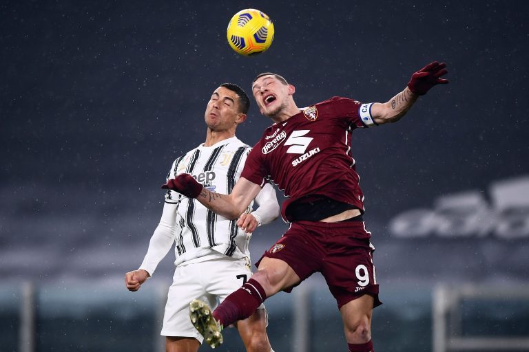 Andrea Belotti (Torino) Cristiano Ronaldo dos Santos Aveiro (Juventus) during the Italian "Serie A" match between Juventus 2-1 Torino at Allianz Stadium on December 05, 2020 in Torino, Italy. Credit: Maurizio Borsari/AFLO/Alamy Live News Andrea Belotti (Torino) Cristiano Ronaldo dos Santos Aveiro (Juventus) during the Italian "Serie A" match between Juventus 2-1 Torino at Allianz Stadium on December 05, 2020 in Torino, Italy. Credit: Maurizio Borsari/AFLO/Alamy Live News