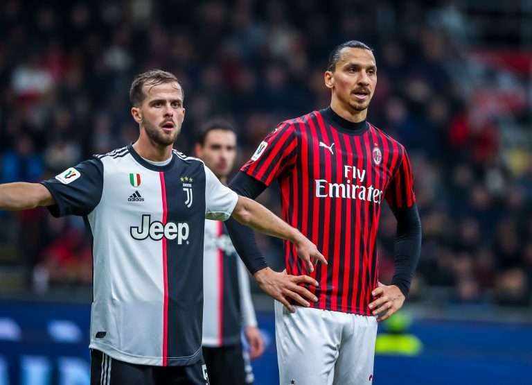 zlatan ibrahimovic of ac milan and miralem pjanic of juventus during AC Milan vs Juventus FC, Milano, Italy, 13 Feb 2020, Soccer Italian TIM Cup Champ zlatan ibrahimovic of ac milan and miralem pjanic of juventus during AC Milan vs Juventus FC, Milano, Italy, 13 Feb 2020, Soccer Italian TIM Cup Champ