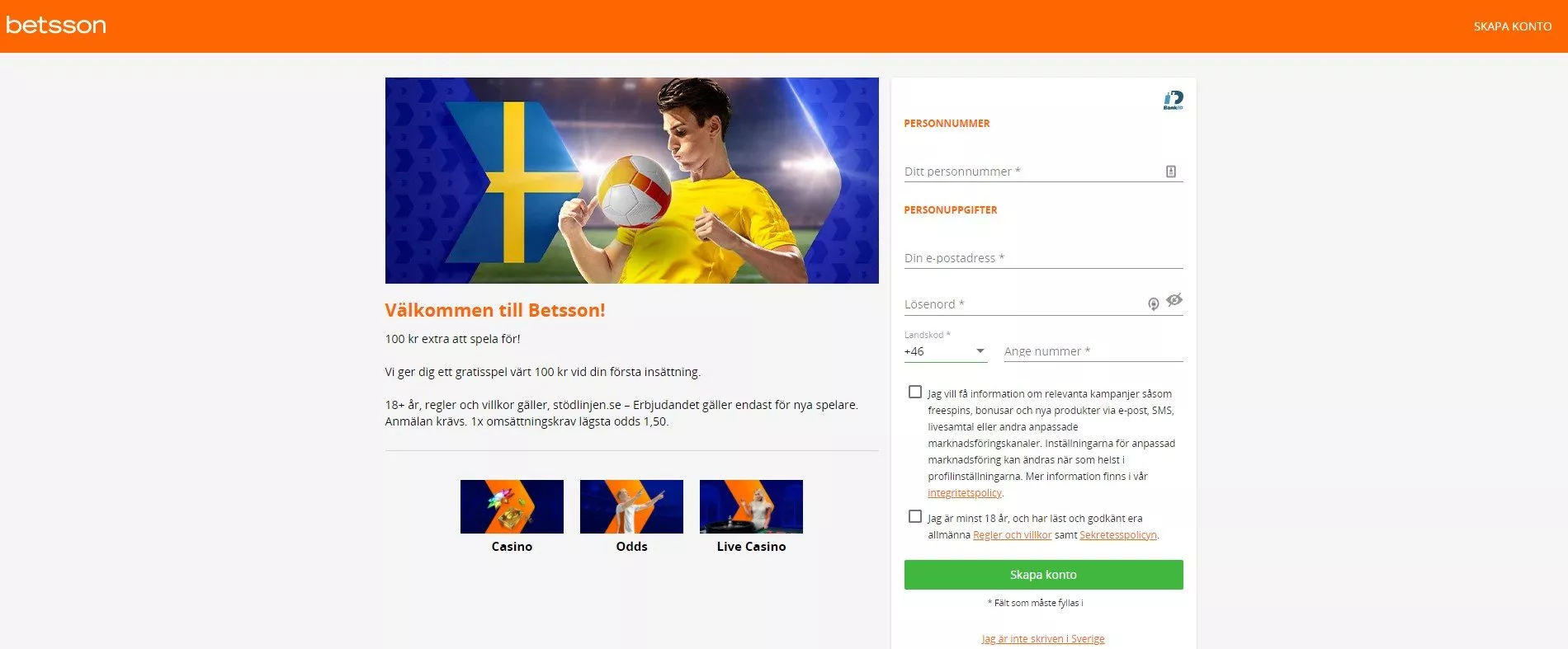 Betsson Sverige – Odds, live stream & bonus