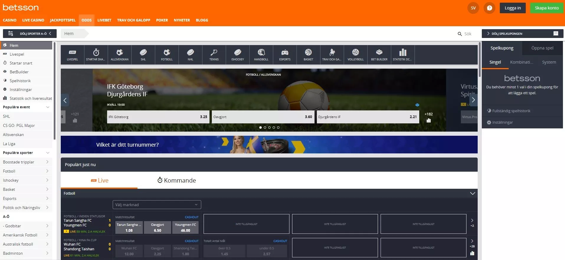 Betsson Sverige – Odds, live stream & bonus