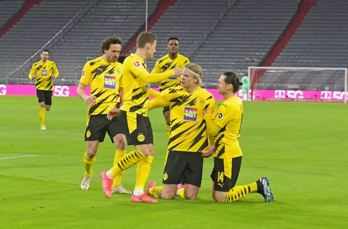 Dortmund Erling Haaland gjorde två mål mot Bayern München i förra matchen.