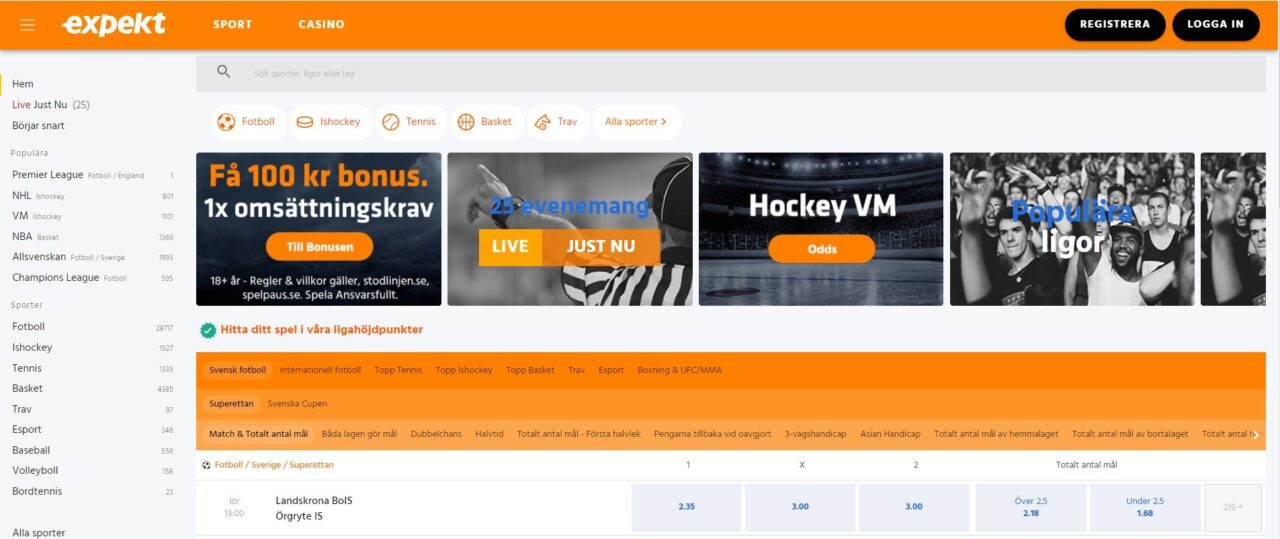 Expekt Sverige – Odds, bonus & logga in