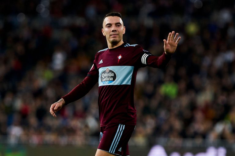 Iago Aspas of RC Celta de Vigo seen in action during the La Liga match between Real Madrid and RC Celta de Vigo at Santiago Bernabeu Stadium in Madrid.(Final score; Real Madrid 2:2 RC Celta de Vigo) Iago Aspas of RC Celta de Vigo seen in action during the La Liga match between Real Madrid and RC Celta de Vigo at Santiago Bernabeu Stadium in Madrid.(Final score; Real Madrid 2:2 RC Celta de Vigo)