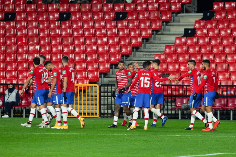 Darwin Machis of Granada celebrates his goal with teammates during the Spanish championship La Liga football match between G / LM