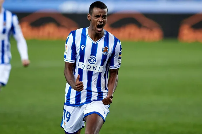 San Sebastian, Spain. 23 January, 2021. Alexander Isak of Real Sociedad CF celebrates after scoring goal during the La Liga match between Real Sociedad CF and Real Betis Balompie played at Reale Arena. Credit: Ion Alcoba/Capturasport/Alamy Live News Alexander Isak har slagit det svenska målrekordet i La Liga