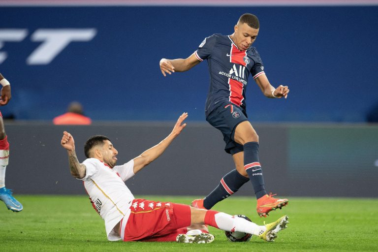 Paris, France. 22nd Feb, 2021. Guillermo Maripan Loayza of AS Monaco in action with Kylian Mbappe of PSG during the Ligue 1 match between Paris Saint Germain and AS Monaco at Parc des Princes on February 21, 2021 in Paris, France. Photo by David Niviere/A Paris, France. 22nd Feb, 2021. Guillermo Maripan Loayza of AS Monaco in action with Kylian Mbappe of PSG during the Ligue 1 match between Paris Saint Germain and AS Monaco at Parc des Princes on February 21, 2021 in Paris, France. Photo by David Niviere/A