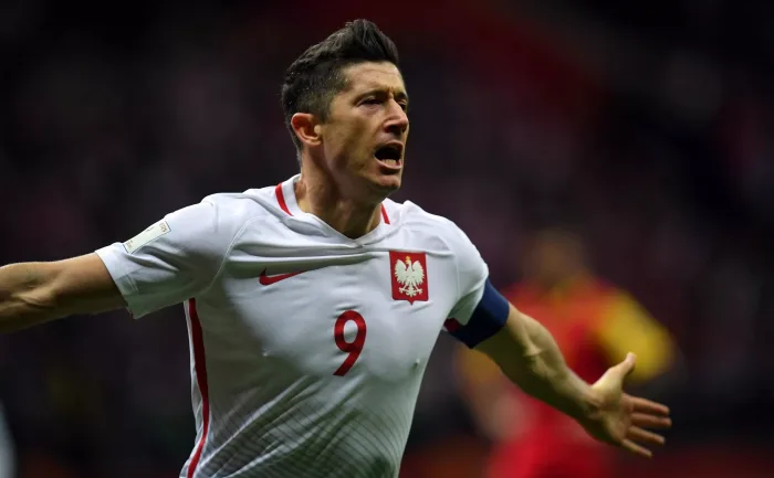 8 OCTOBER, 2017 - WARSAW, POLAND: Football World Cup Rusia 2018 qualification match Poland - Montenegroo/p Robert Lewandowski (Poland) celebrates his Polen Ryssland Lewandowski