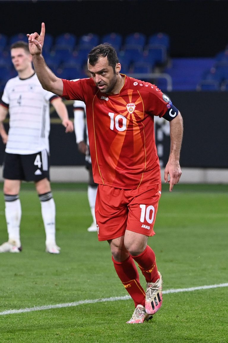 Duisburg, Deutschland. 31st Mar, 2021. goal celebration after the 0-1: goalschuetze Goran Pandev (MKD). GES/Football/World Cup qualification: Germany - North Macedonia, March 31, 2021 Football/Soccer: World Cup qualifying match: Germany vs. North Macedoni Duisburg, Deutschland. 31st Mar, 2021. goal celebration after the 0-1: goalschuetze Goran Pandev (MKD). GES/Football/World Cup qualification: Germany - North Macedonia, March 31, 2021 Football/Soccer: World Cup qualifying match: Germany vs. North Macedoni