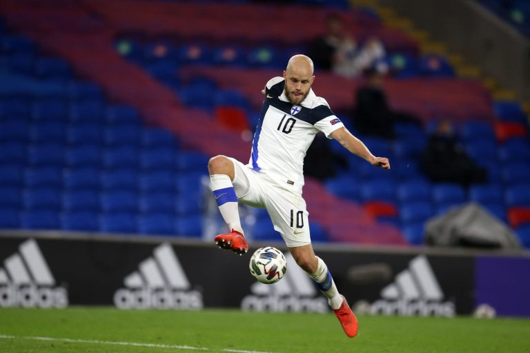 Cardiff, UK. 18th Nov, 2020. Teemu Pukki of Finland in action. UEFA Nations league, group H match, Wales v Finland at the Cardiff city stadium in Cardiff, South Wales on Wednesday 18th November 2020. Editorial use only. pic by Andrew Orchard/Andrew Orchar
