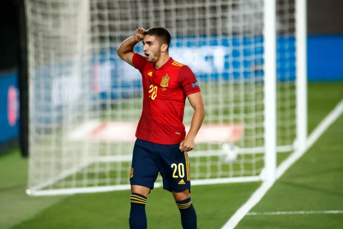 Ferran Torres of Spain celebrates a goal during the UEFA Nations League football match between Spain and Ukraine on september 06, 2020 at Alfredo Di S Schweiz Spanien speltips