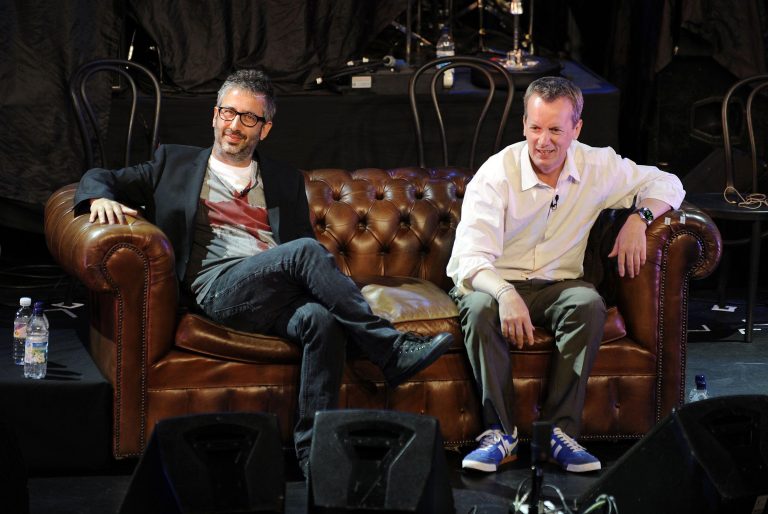 David Baddiel and Frank Skinner on stage at the Absolute Radio South Africa Send Off Party, at the Lyric Theatre in central London. David Baddiel and Frank Skinner on stage at the Absolute Radio South Africa Send Off Party, at the Lyric Theatre in central London.