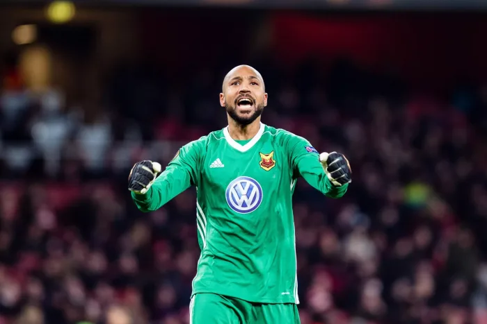 LONDON, ENGLAND - FEBRUARY 22: Aly Keita (1) of Ostersunds FK, celebrate 2nd goal during UEFA Europa League Round of 32 match between Arsenal and Ostersunds FK at the Emirates Stadium on February 22, 2018 in London, United Kingdom. Östersund – Halmstad, 26/7: Speltips & stream