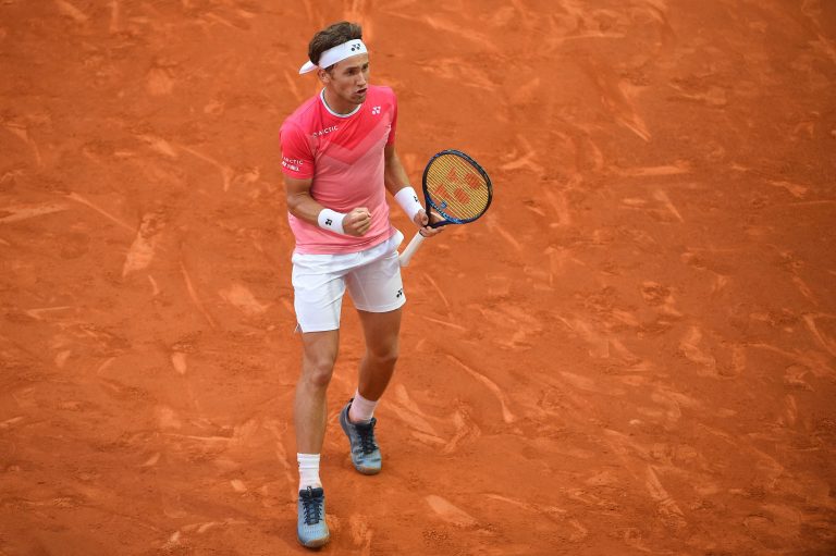 Casper Ruud (NOR) during his second round match at the Mutua Madrid Open in Madrid , Spain, on May, 6, 2021. Photo by Corinne Dubreuil/ABACAPRESS.COM Casper Ruud (NOR) during his second round match at the Mutua Madrid Open in Madrid , Spain, on May, 6, 2021. Photo by Corinne Dubreuil/ABACAPRESS.COM