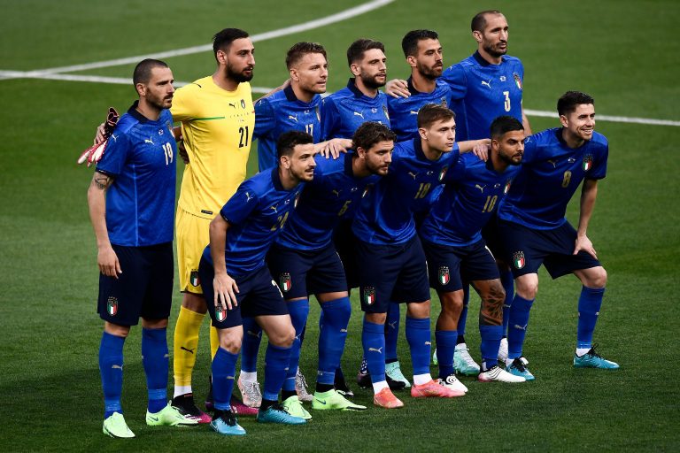 Bologna, Italy. 04 June 2021. Players of Italy pose for a team picture prior to the international friendly match between Italy and Czech Republic. Italy won 4-0 over Czech Republic. Credit: Nicolo Campo/Alamy Live News