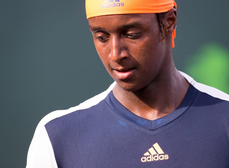 Key Biscayne, Florida, USA. 23rd Mar, 2017. Mikael Ymer, of Sweden, during a change of sides in a match against Robin Haase, of Netherlands, at the 2017 Miami Open presented by Itau professional tennis tournament, played at Crandon Park Tennis Center in K