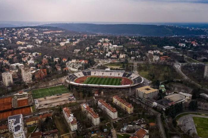 Aerial view of Rajko Mitic Stadium in Belgrade. Home of the most trophy football club CRVENA ZVEZDA Röda Stjärnan – Sheriff Tiraspol, 3/8: Speltips & stream