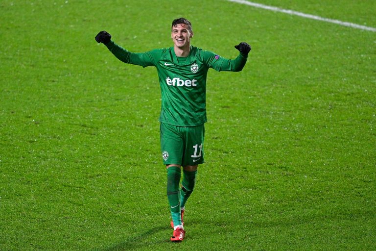 Ludogorets' Kiril Despodov celebrates after scoring during a soccer game between Belgian club Royal Antwerp FC and Bulgarian team PFC Ludogorets, Thur Ludogorets' Kiril Despodov celebrates after scoring during a soccer game between Belgian club Royal Antwerp FC and Bulgarian team PFC Ludogorets, Thur