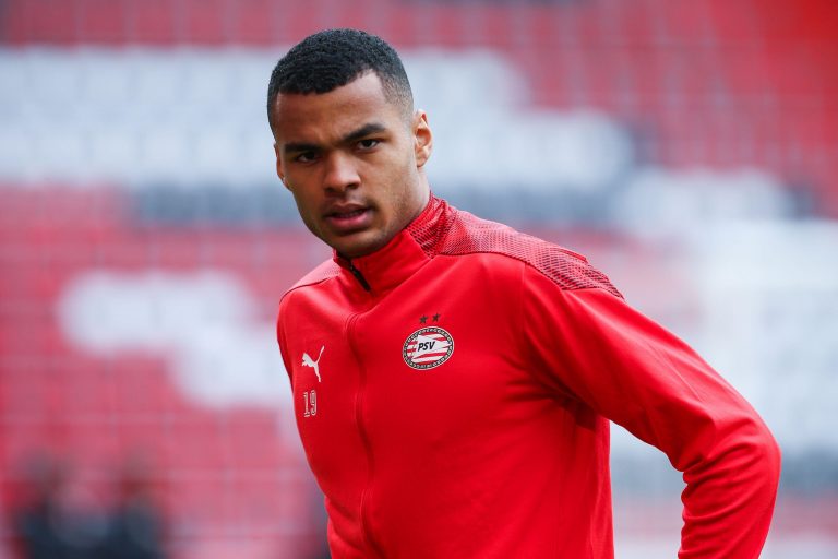 EINDHOVEN, NETHERLANDS - APRIL 4: Cody Gakpo of PSV Eindhoven during the Dutch Eredivisie match between PSV and Heracles Almelo at Philips Stadion on EINDHOVEN, NETHERLANDS - APRIL 4: Cody Gakpo of PSV Eindhoven during the Dutch Eredivisie match between PSV and Heracles Almelo at Philips Stadion on