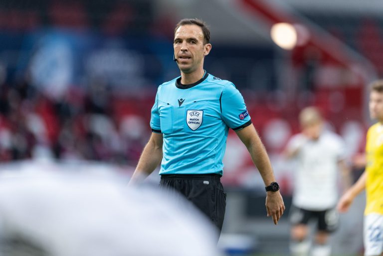Budapest, Hungary. 30th Mar, 2021. Referee Guillermo Cuadra Fernandez seen in action during the UEFA EURO U-21 match between Germany and Romania at Bozsik Stadion in Budapest. (Photo Credit: Gonzales Photo/Alamy Live News