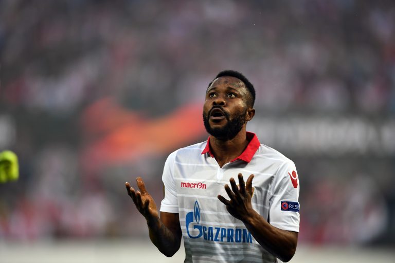 Cologne, Germany. 28th Sep, 2017. Belgrade's Guelor Kanga during the Europa League match between 1.FC Cologne vs. Red Star Belgrade at the RheinEnergieStadium in Cologne, Germany, 28 September 2017. Credit: Federico Gambarini/dpa/Alamy Live News Cologne, Germany. 28th Sep, 2017. Belgrade's Guelor Kanga during the Europa League match between 1.FC Cologne vs. Red Star Belgrade at the RheinEnergieStadium in Cologne, Germany, 28 September 2017. Credit: Federico Gambarini/dpa/Alamy Live News
