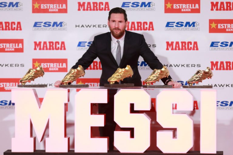 Barcelona, Spain. 18th December, 2018. Lionel Messi receives his fifth golden boot for 2017-2018 season. Leo Messi receives the gold boot 2017-2018 and is already his fifth gold boot Credit: Joma/Alamy Live News Barcelona, Spain. 18th December, 2018. Lionel Messi receives his fifth golden boot for 2017-2018 season. Leo Messi receives the gold boot 2017-2018 and is already his fifth gold boot Credit: Joma/Alamy Live News