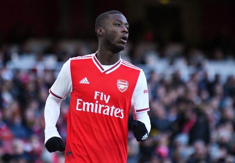 LONDON, ENGLAND - JANUARY 18, 2020: Nicolas Pepe of Arsenal pictured during the 2019/20 Premier League game between Arsenal FC and Sheffield United FC at Emirates Stadium. LONDON, ENGLAND - JANUARY 18, 2020: Nicolas Pepe of Arsenal pictured during the 2019/20 Premier League game between Arsenal FC and Sheffield United FC at Emirates Stadium.