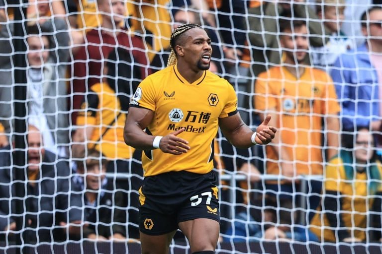 Adama Traore #37 of Wolverhampton Wanderers reacts as he misses a chance on goal in Wolverhampton, United Kingdom on 8/22/2021. (Photo by Mark Cosgrove/News Images/Sipa USA)