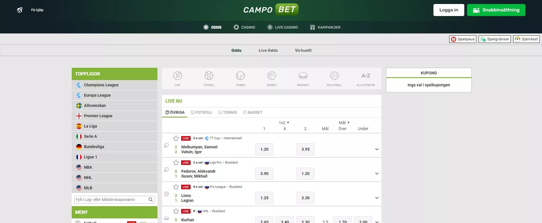 CampoBet Sverige – Bonus, odds & logga in