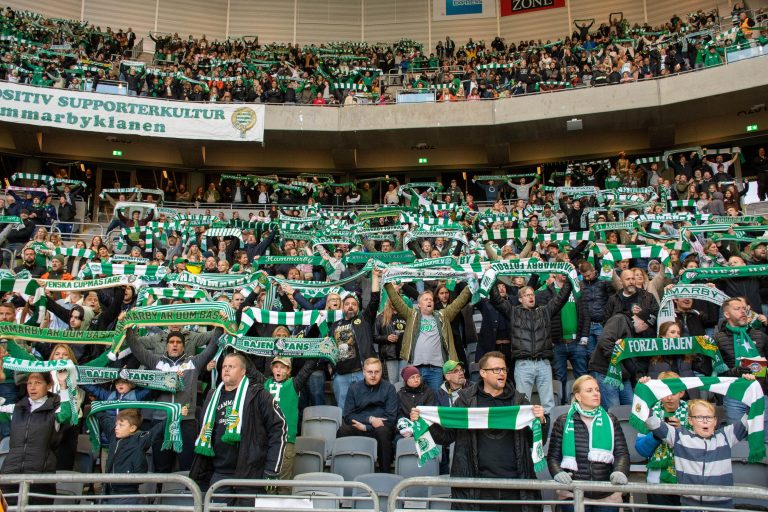 Hammarby fans during the game in the Swedish League OBOS Damallsvenskan on October 10th 2021 between Hammarby IF and AIK at Tele2 Arena in Stockholm, Sweden