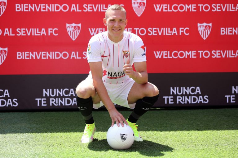 Seville, Seville, Spain. 18th Aug, 2021. Ludwig Augustinsson poses for the media during his presentation as a new Sevilla CF player at Ramon Sanchez Pizjuan Stadium on August 18, 2021 in Seville, Spain. (Credit Image: © Jose Luis Contreras/DAX via ZUMA Pr