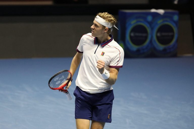 St. Petersburg, Russia. 27th Oct, 2021. Denis Shapovalov of Canada seen in action during a tennis match against Pablo Andujar of Spain at the St. Petersburg Open, 2021 tennis tournament at Sibur Arena.Final score: (Credit Image: © Maksim Konstantinov/SOPA
