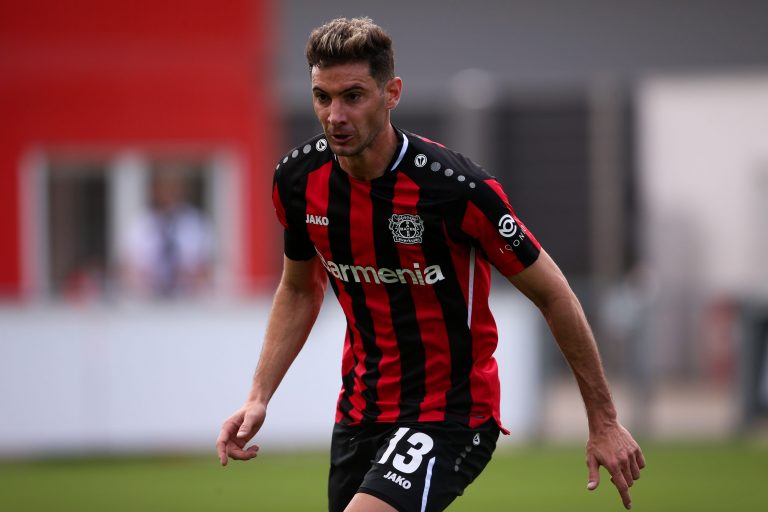 LEVERKUSEN, NETHERLANDS - JULY 28: Lucas Alario of Bayer Leverkusen during the Club Friendly match between Bayer Leverkusen and FC Utrecht at Ulrich-Haberland-Stadion on July 28, 2021 in Leverkusen, Netherlands (Photo by Perry van de Leuvert/Orange Pictur LEVERKUSEN, NETHERLANDS - JULY 28: Lucas Alario of Bayer Leverkusen during the Club Friendly match between Bayer Leverkusen and FC Utrecht at Ulrich-Haberland-Stadion on July 28, 2021 in Leverkusen, Netherlands (Photo by Perry van de Leuvert/Orange Pictur