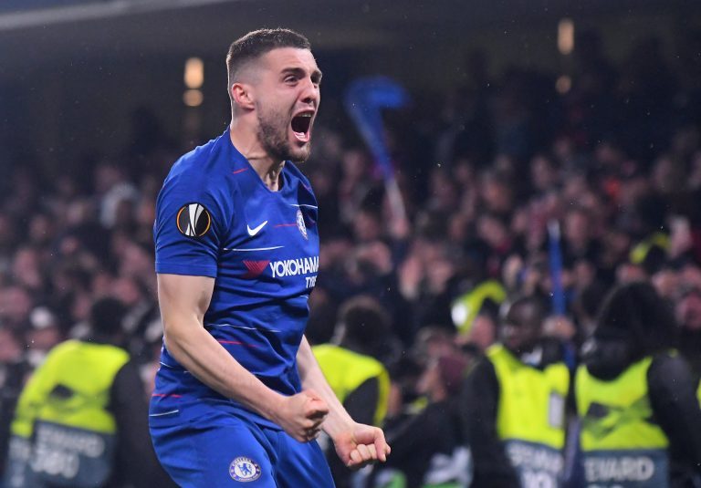 LONDON, ENGLAND - MAY 9, 2019: Mateo Kovacic of Chelsea celebrates the second leg of the 2018/19 UEFA Europa League Semi-Finals game between Chelsea FC (England) and Eintracht Frankfurt e.V. (Germany) at Stamford Bridge.