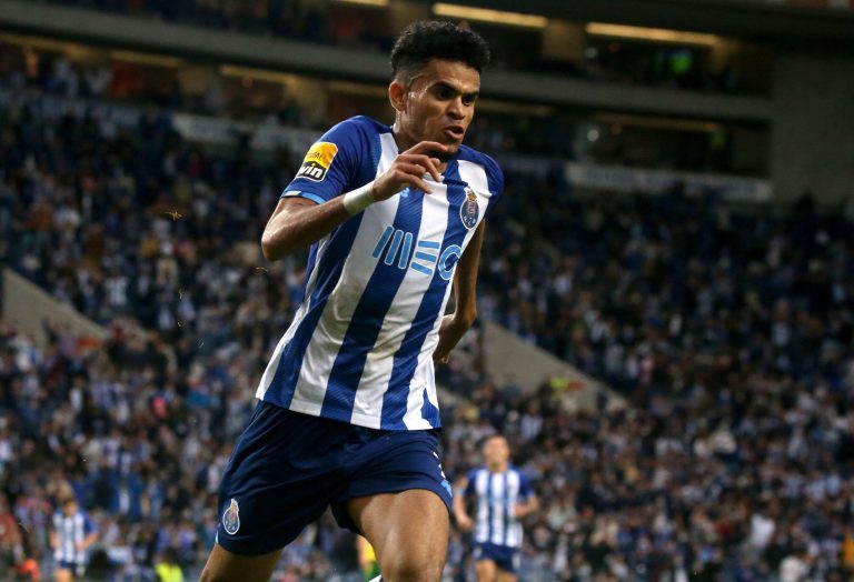 PORTO, PORTUGAL - OCTOBER 02: Luis Diaz of FC Porto celebrates after scores his Goal ,during the Liga Portugal Bwin match between FC Porto and FC Pacos de Ferreira at Estadio do Dragao on October 2, 2021 in Porto, Portugal. (Photo by MB Media) PORTO, PORTUGAL - OCTOBER 02: Luis Diaz of FC Porto celebrates after scores his Goal ,during the Liga Portugal Bwin match between FC Porto and FC Pacos de Ferreira at Estadio do Dragao on October 2, 2021 in Porto, Portugal. (Photo by MB Media)