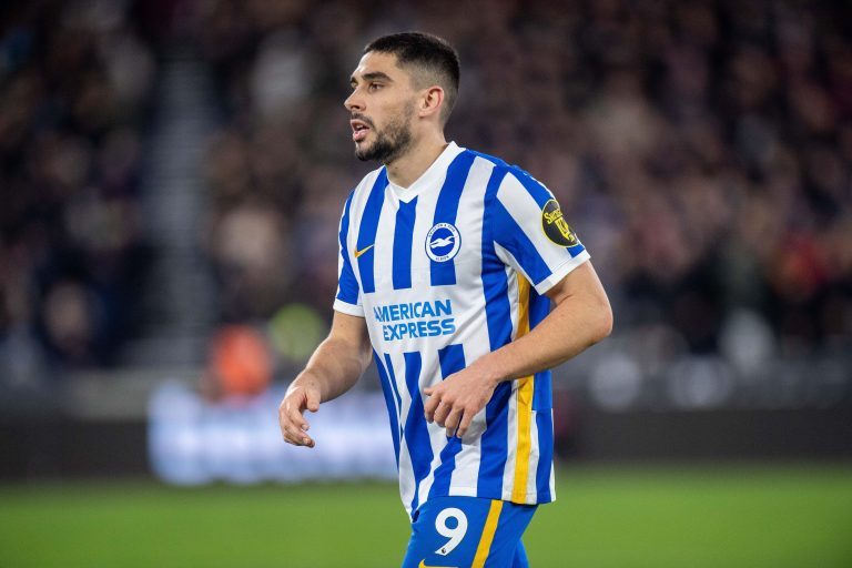LONDON, ENGLAND - DECEMBER 01: Neal Maupay during the Premier League match between West Ham United and Brighton &amp; Hove Albion at London Stadium on December 1, 2021 in London, England. (Photo by Sebastian Frej) Credit: Sebo47/Alamy Live News