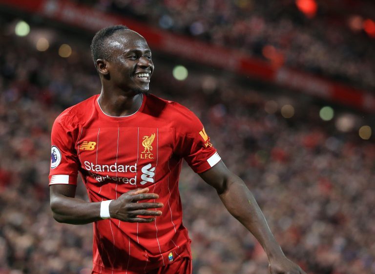 Anfield, Liverpool, Merseyside, UK. 2nd Jan, 2020. English Premier League Football, Liverpool versus Sheffield United; Sadio Mane of Liverpool celebrates after scoring his side's second goal after 64 minutes - Strictly Editorial Use Only. No use with unau