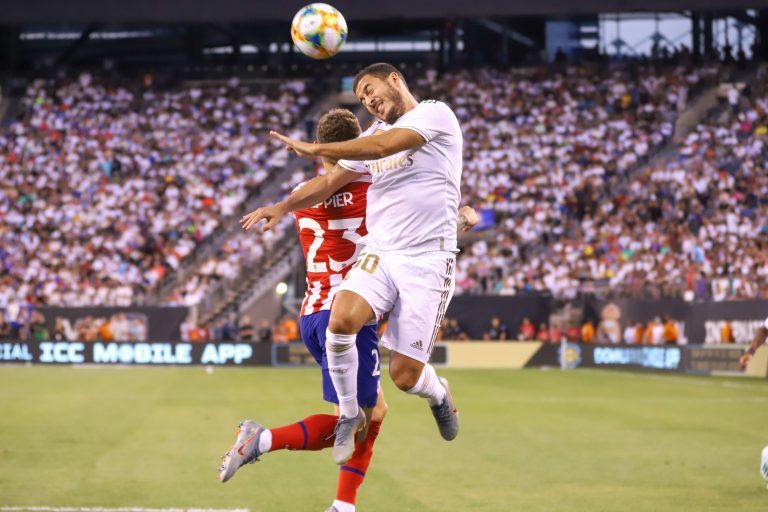 East Rutherford, United States. 26th July, 2019. Hazard of Real Madrid and Kieran Trippier of Atletico Madrid valid game for the International Champions Cup at MetLife Stadium in East Rutherford in the United States on Friday night. Credit: Brazil Photo P