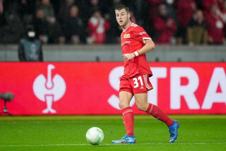 BERLIN, GERMANY - NOVEMBER 4: Grischa Promel of 1.FC Union Berlin during the UEFA Conference League Group Stage match between 1. FC Union Berlin and Feyenoord at Olympia Stadion on november 4, 2021 in Berlin, Germany (Photo by Yannick Verhoeven/Orange Pic