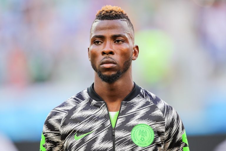 Volgograd, Russia. 22nd June, 2018. VOLGOGRAD, RUSSIA - JUNE 22, 2018: Nigeria's Kelechi Iheanacho looks on ahead of their 2018 FIFA World Cup Group D match against Iceland at Volgograd Arena Stadium. Team Nigeria won the game 2:0. Sergei Bobylev/TASS Cre Volgograd, Russia. 22nd June, 2018. VOLGOGRAD, RUSSIA - JUNE 22, 2018: Nigeria's Kelechi Iheanacho looks on ahead of their 2018 FIFA World Cup Group D match against Iceland at Volgograd Arena Stadium. Team Nigeria won the game 2:0. Sergei Bobylev/TASS Cre