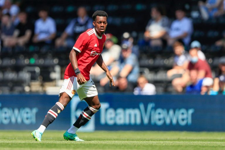 Derby, UK. 18th July, 2021. Anthony Elanga #36 of Manchester United in Derby, United Kingdom on 7/18/2021. (Photo by Conor Molloy/News Images/Sipa USA) Credit: Sipa USA/Alamy Live News