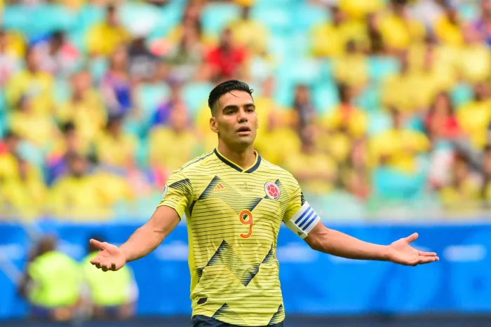 Salvador, Brazil. 23rd June 2019, Itaipava Arena Fonte Nova, Salvador, Bahia, Brazil; Copa America international football, Colombia versus Paraguay; Radamel Falcao of Colombia questions the decision Credit: Action Plus Sports Images/Alamy Live News