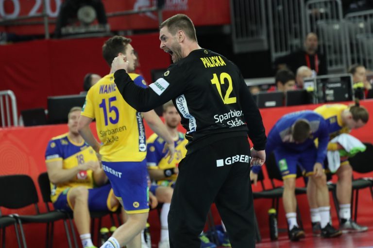 January 26th 2018, Zagreb, Croatia; European Mens Handball Championship, Denmark versus Sweden;Andrea Palicka (Sweden) in action January 26th 2018, Zagreb, Croatia; European Mens Handball Championship, Denmark versus Sweden;Andrea Palicka (Sweden) in action