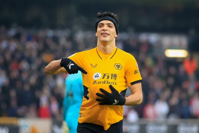 Wolverhampton, UK. 15th Jan, 2022. Raul Jimenez #9 of Wolverhampton Wanderers celebrates scoring to make it 1-0 in Wolverhampton, United Kingdom on 1/15/2022. (Photo by Conor Molloy/News Images/Sipa USA) Credit: Sipa USA/Alamy Live News
