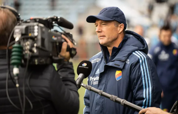 Malmoe, Sweden. 18th Sep, 2021. Head coach Kim Bergstrand of Djurgaarden seen during the Allsvenskan match between Malmoe FF and Djurgaarden at Eleda Stadion in Malmoe. (Photo Credit: Gonzales Photo/Alamy Live News BP Djurgården stream speltips