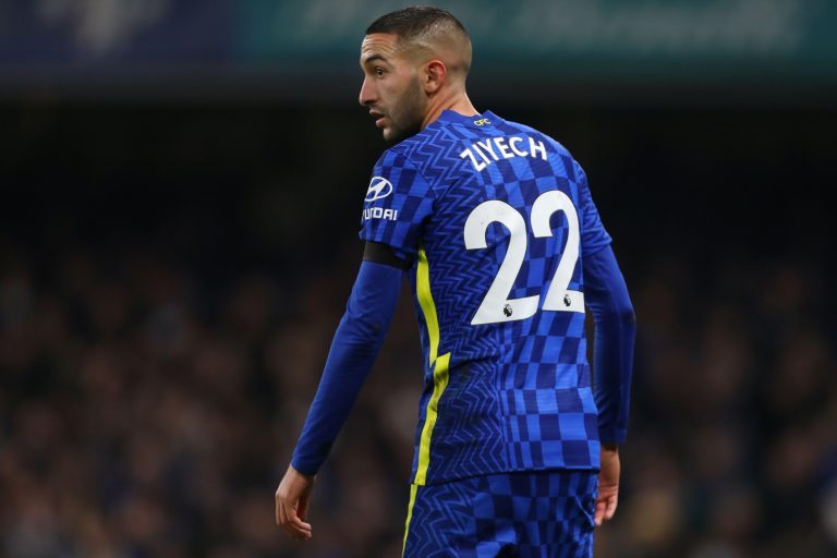 Hakim Ziyech of Chelsea - Chelsea v Tottenham Hotspur, Premier League, Stamford Bridge, London, UK - 23rd January 2022Editorial Use Only - DataCo restrictions apply Hakim Ziyech of Chelsea - Chelsea v Tottenham Hotspur, Premier League, Stamford Bridge, London, UK - 23rd January 2022Editorial Use Only - DataCo restrictions apply