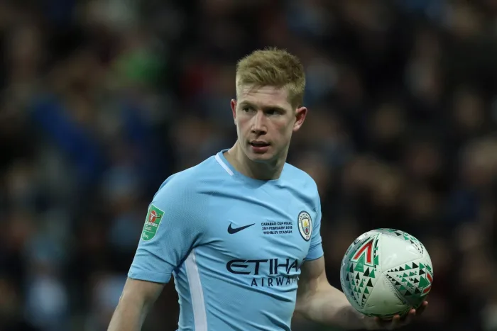 Wembley Stadium, London, UK. 25th Feb, 2018. Kevin De Bruyne (MC) at The Carabao Cup Final - Arsenal v Manchester City, at Wembley Stadium, London, on February 25, 2018.**THIS PICTURE IS FOR EDITORIAL USE ONLY** Credit: Paul Marriott/Alamy Live News Stryktipset 12 februari