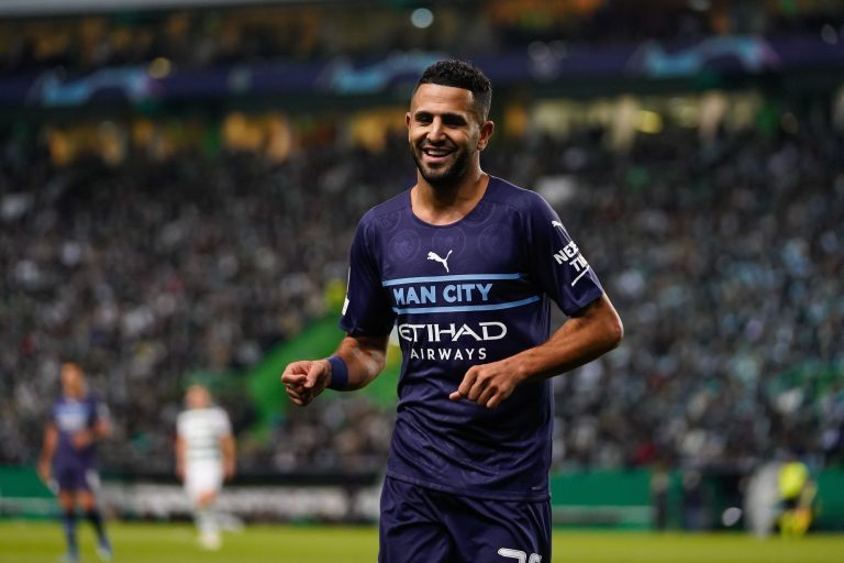 Lisbon, Portugal. 15th Feb, 2022. Riyade Mahrez from Manchester City seen during the round of 16 first leg of UEFA Champions League match between Sporting and Manchester City at EstAdio Jose Alvalade.Final score; Sporting 0:5 Manchester City. (Credit Imag